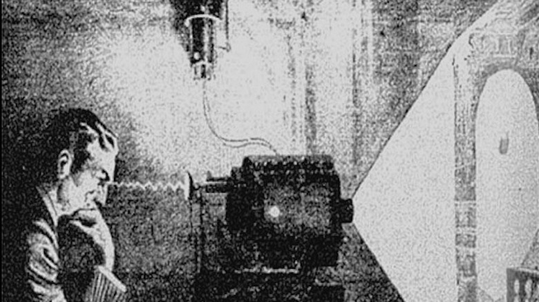 Newspaper drawing of Tesla's "thought camera"