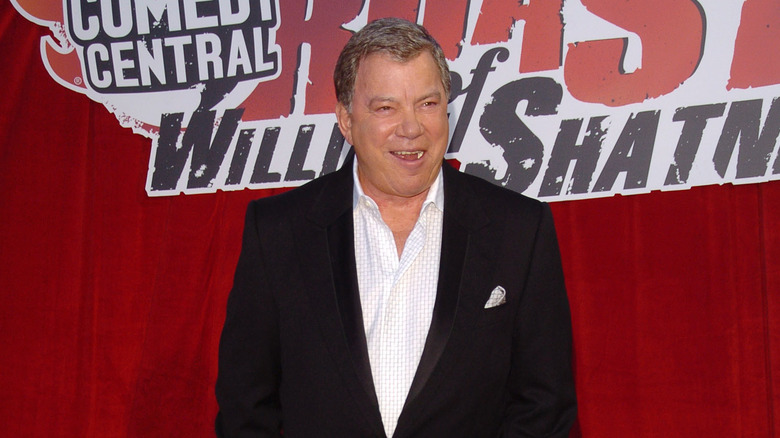 William Shatner mouth open suit