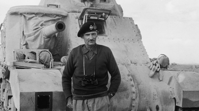 Bernard Montgomery standing near tank