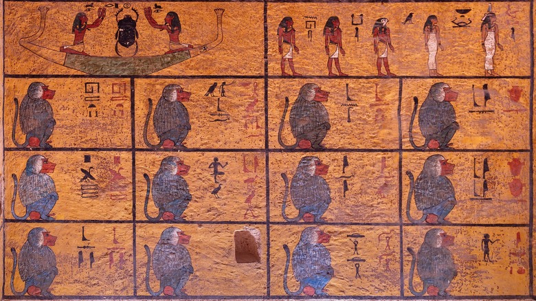 Tutankhamun tomb mural showing baboons
