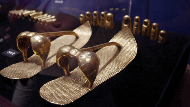 Tutankhamun's golden sandals and finger caps