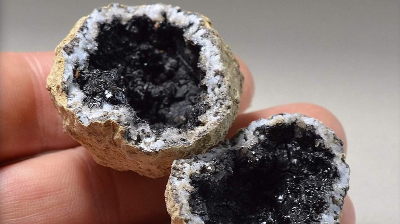 A tarry black oil-filled geode from Illinois