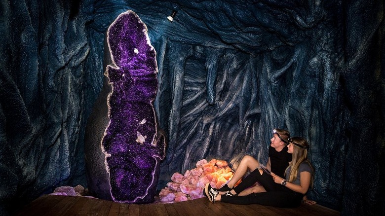 Photograph of the giant amethyst geode on display in Australia