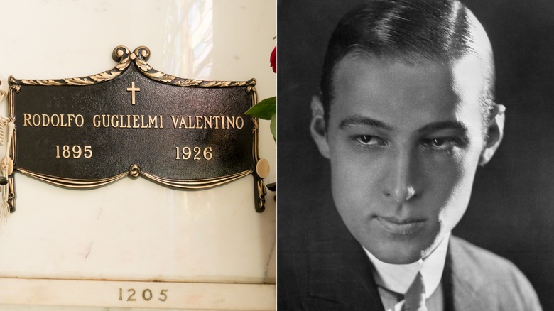 Valentino grave plaque and headshot