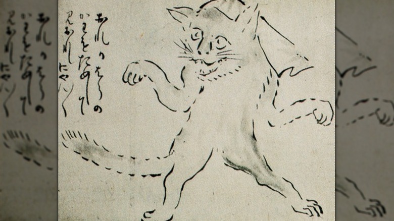 Drawing of a bakeneko cat