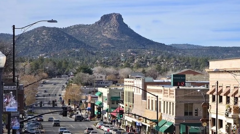 Prescott, Arizona rocky hill overlooking small town