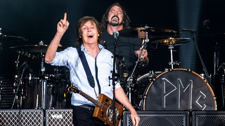 Dave Grohl and Paul McCartney performing together