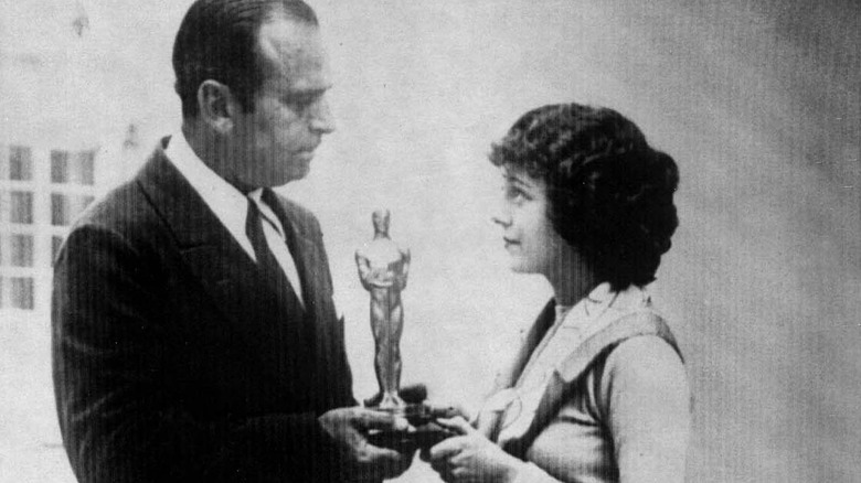 Janet Gaynor accepting her Oscar