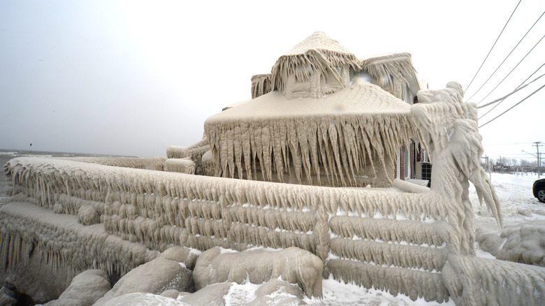 A house covered in ice during Winter Storm Elliott 