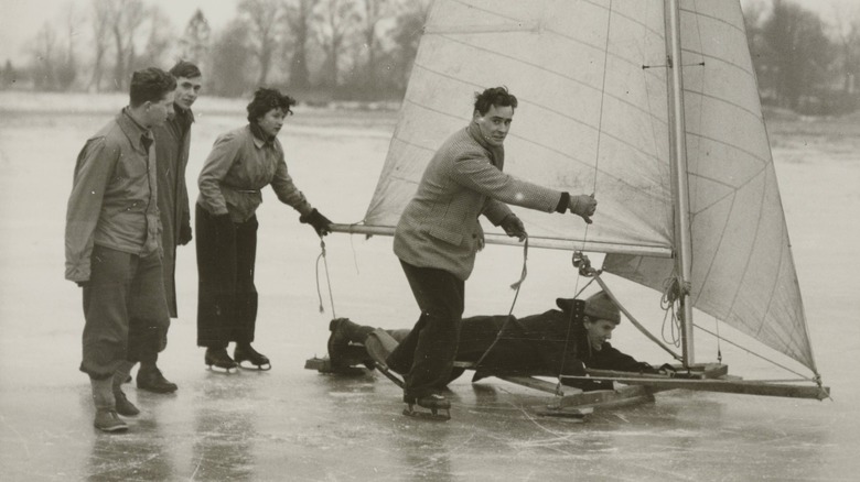 Young people ice yachting in England