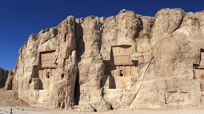 Two of the carved tombs at Naqsh-e Rostam.
