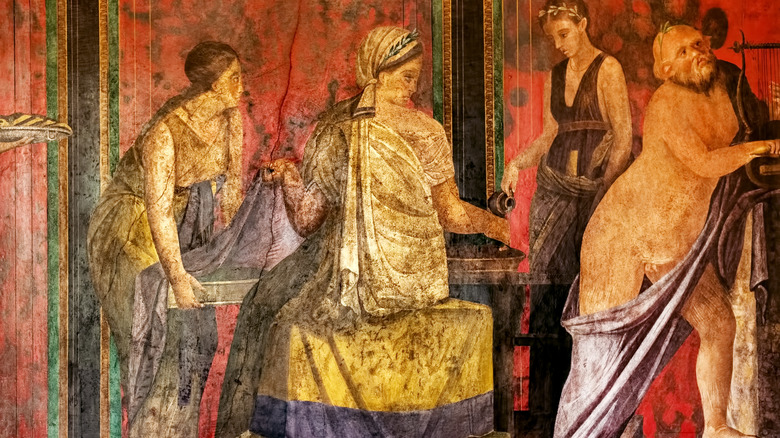 greek mural women robes naked man