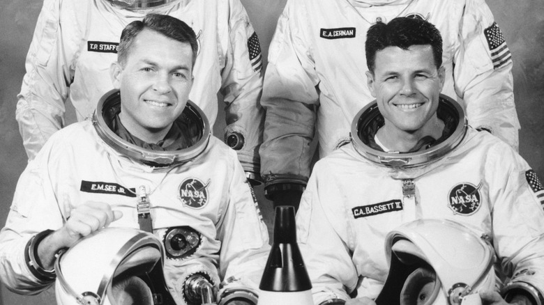 Elliot See and Charles Bassett with two other astronauts in official photo