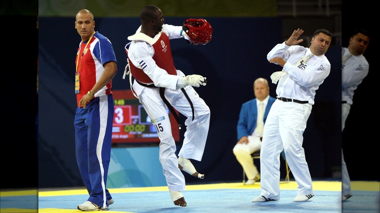 Ángel Matos after kicking an Olympic referee 