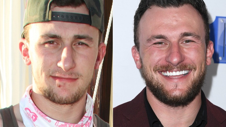 johnny manziel in hat and smiling beard