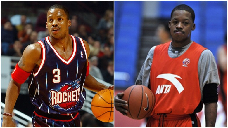 Steve Francis young and older jersey holding basketball