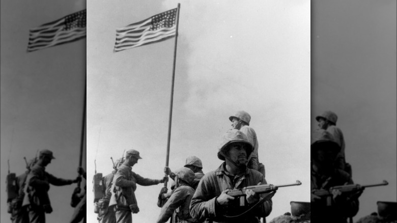 Marines raising flag on Iwo Jima