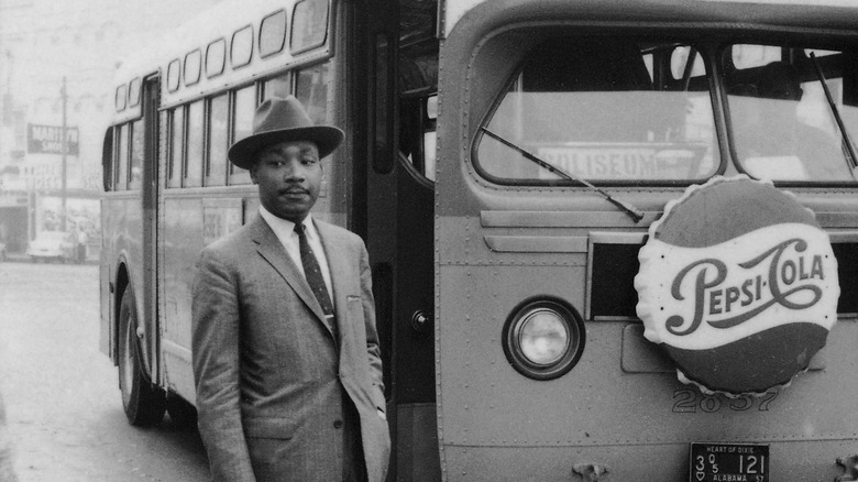 Martin Luther King in front of bus