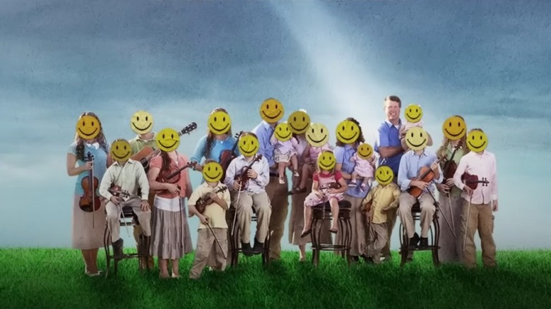 Shiny Happy People art family faces covered