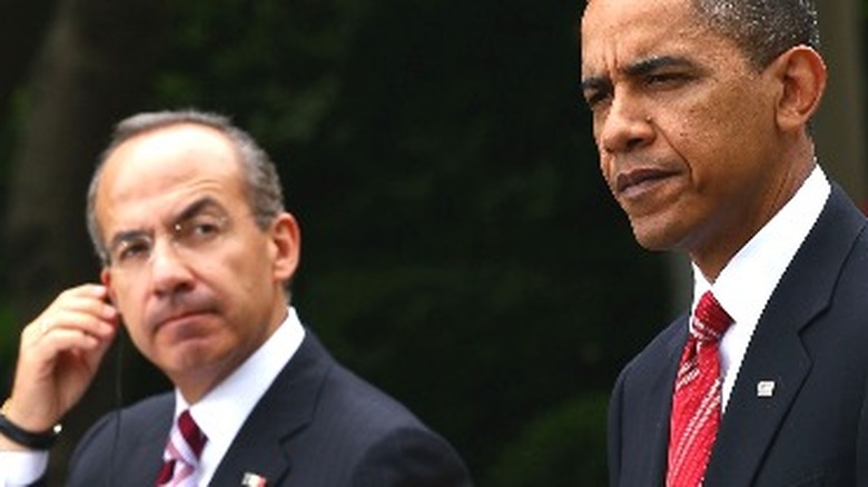 Barack Obama and Felipe Calderon at podium