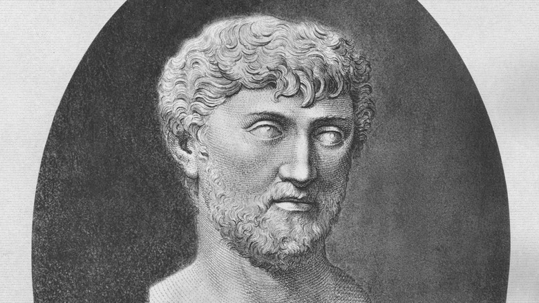 engraving of a bust of Lucretius