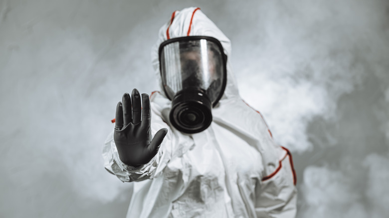 hazard suit in contaminated area