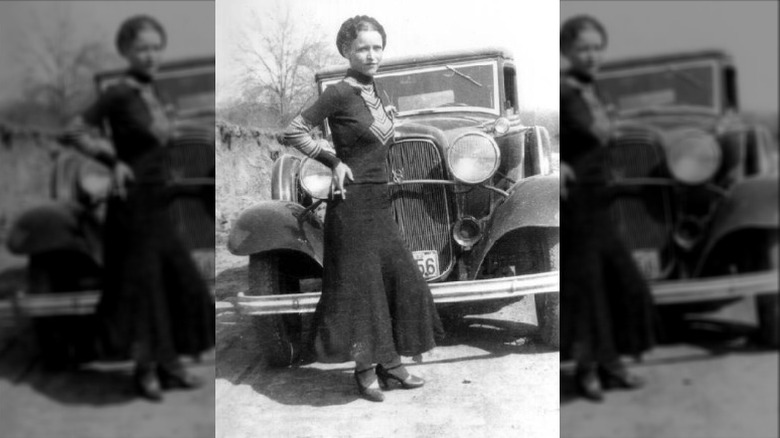 Bonnie Parker posing car