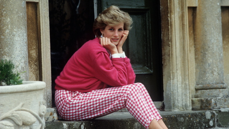 Princess Diana sitting on step