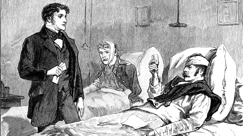 Drawing of doctor visiting patient