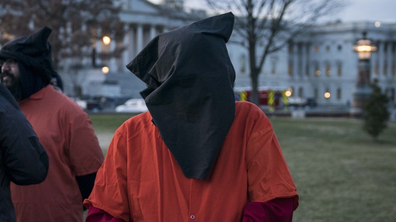 black hooded protester white house