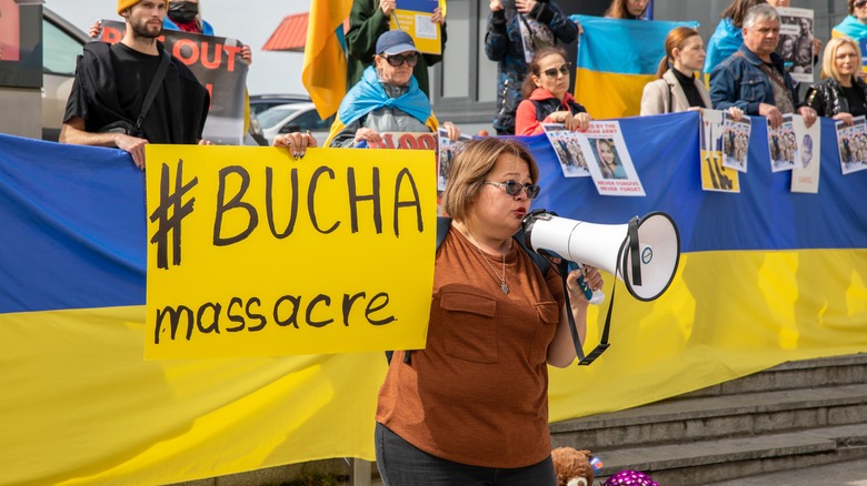 Protesters protesting Bucha massacre