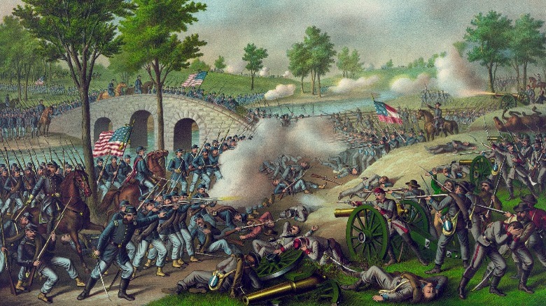 Troops fighting during Antietam