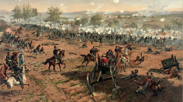 Troops fighting at Gettysburg