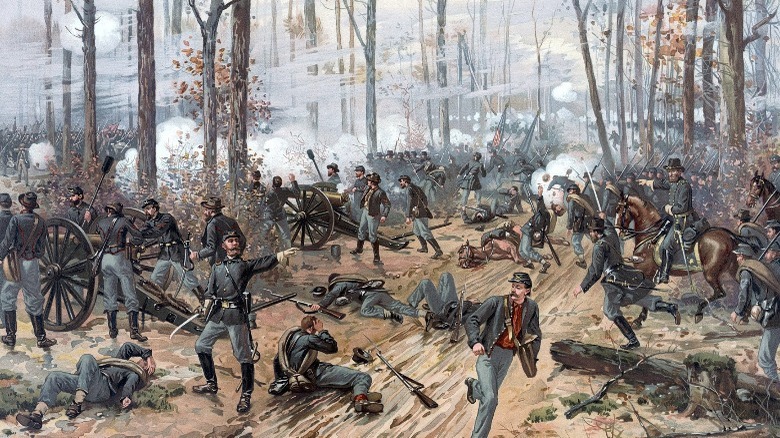 Union troops fighting at Shiloh