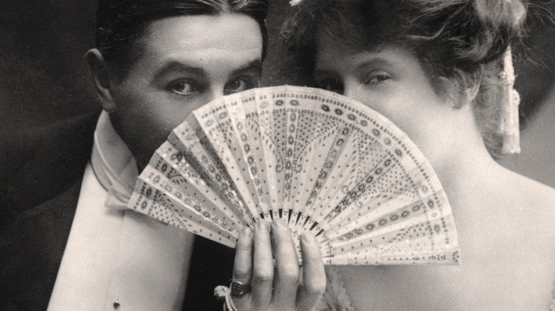 Billie Burke and Farren Soutar in a scene from The Belle of Mayfair, early 20th century