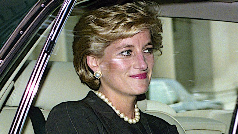 Princess Diana riding in a car