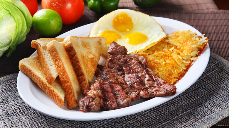 Steak and eggs meal
