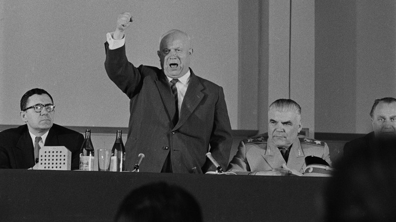 Nikita Khrushchev shouting at podium