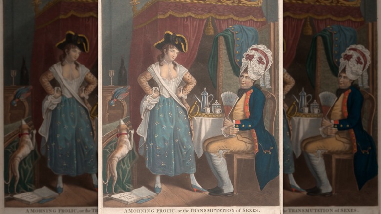 18th century illustration two people crossdressing