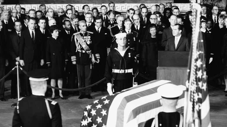 Nixon speaking at Eisenhower's funeral