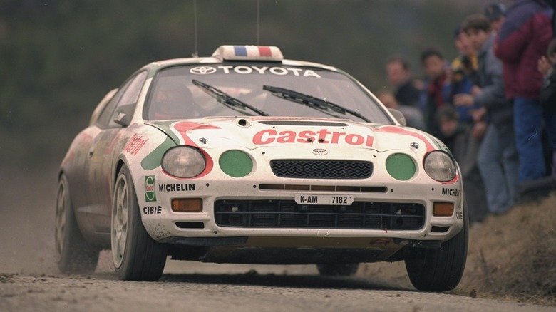 A Toyota Celica rally car in competition