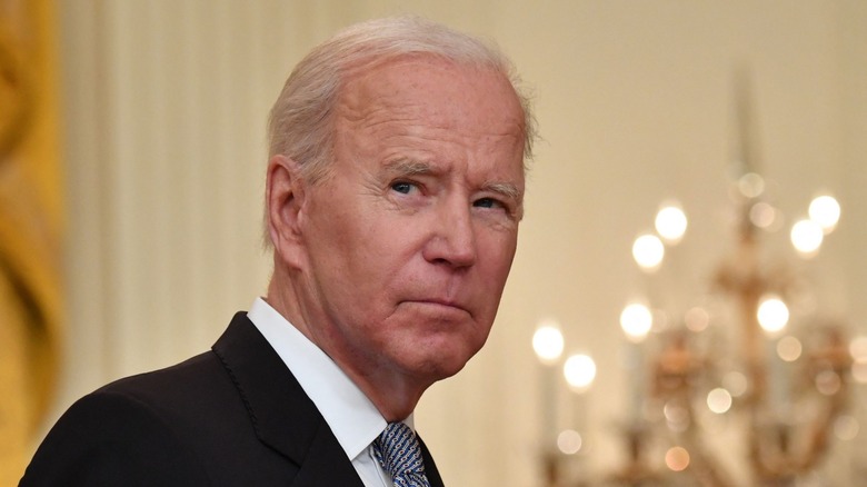 President Joe Biden looking stern