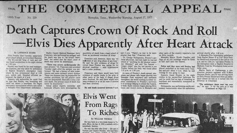 Newspaper reporting death of Elvis Presley