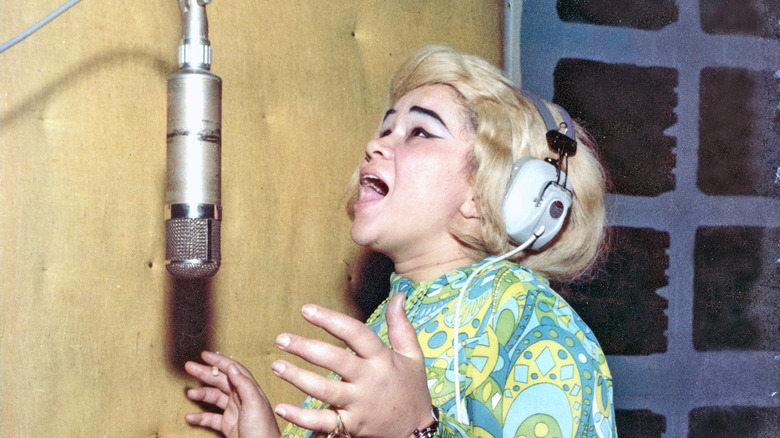 Etta James singing at recording studio