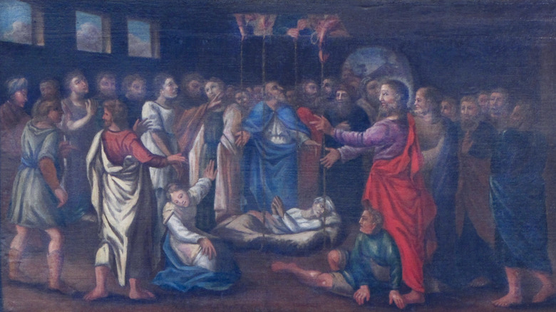 jesus healing a paralytic lowered through the ceiling