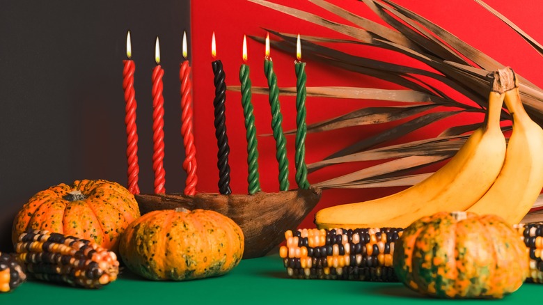 pumpkins laid out on a table for Kwanzaa