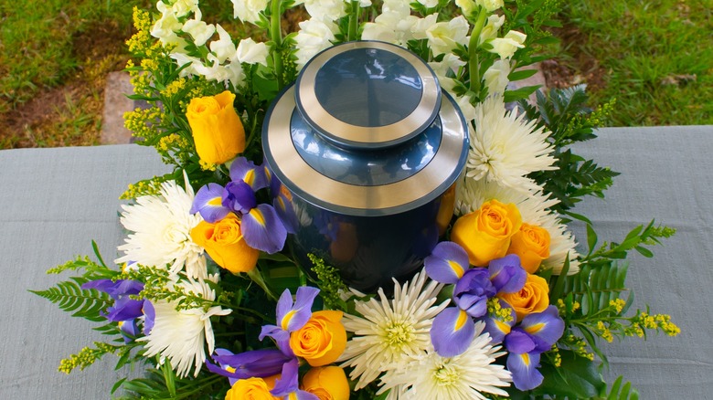 Cremation urn at funeral
