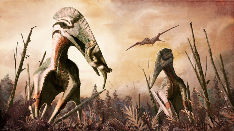 drawing of Hatzegopteryx with other dinosaurs