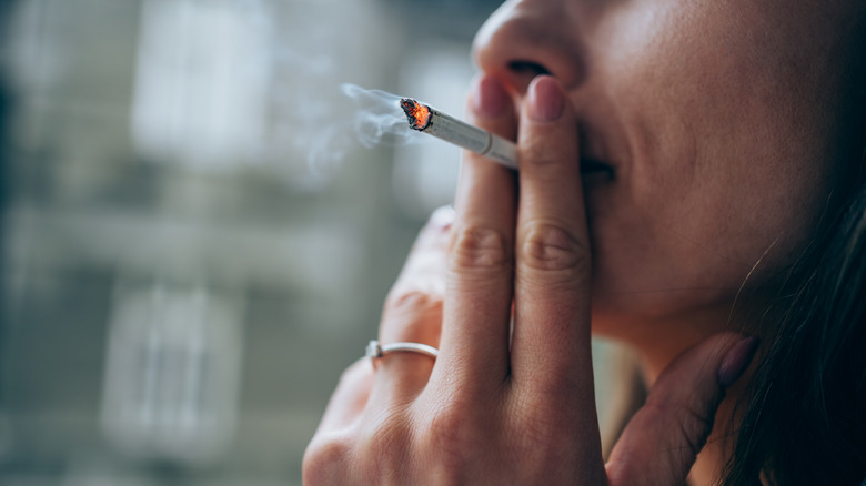 Closeup of a woman smoking a cigarette