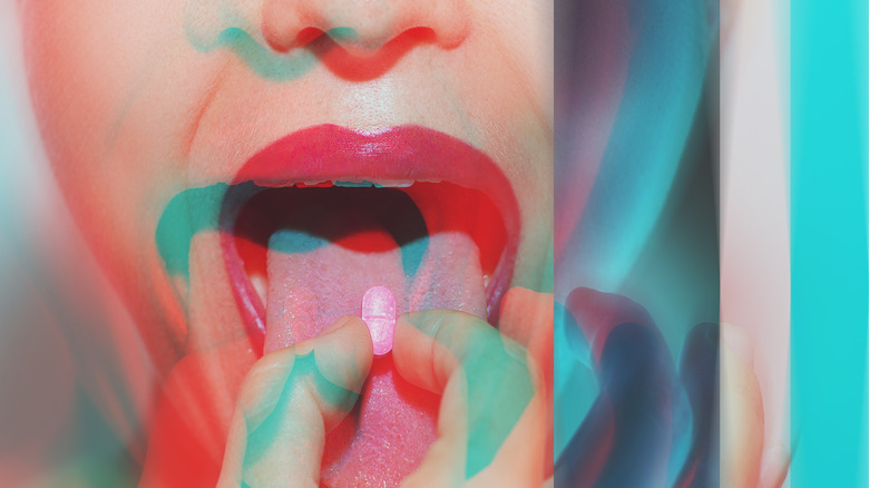  multicolored exposure woman mouth pill